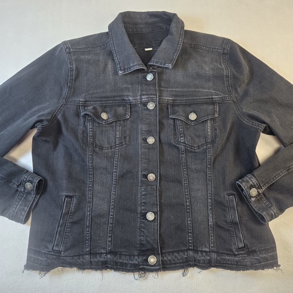 Women's XL Black Distressed Denim Trucker New no tags